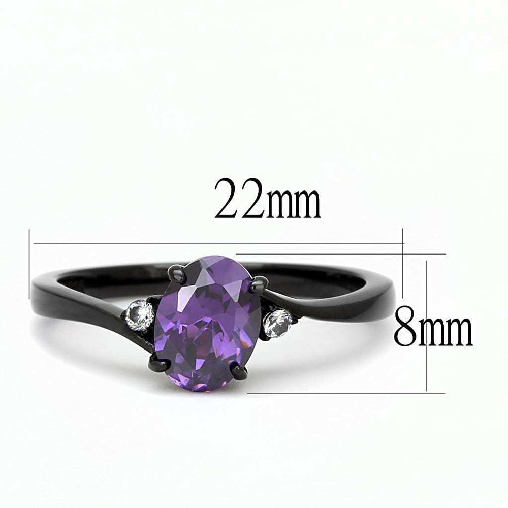 TK3063 - IP Black(Ion Plating) Stainless Steel Ring with AAA Grade CZ in Amethyst - Alamode - Flyclothing LLC