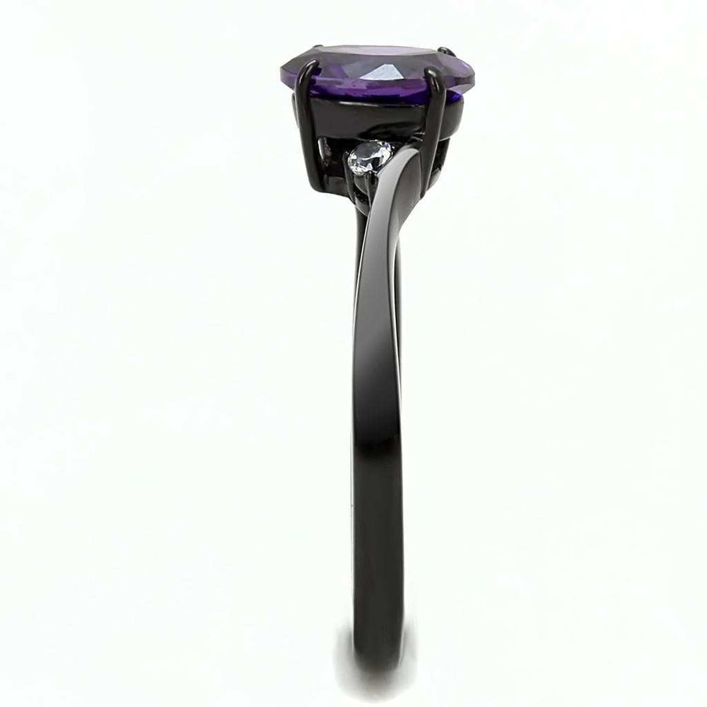 TK3063 - IP Black(Ion Plating) Stainless Steel Ring with AAA Grade CZ in Amethyst - Alamode - Flyclothing LLC