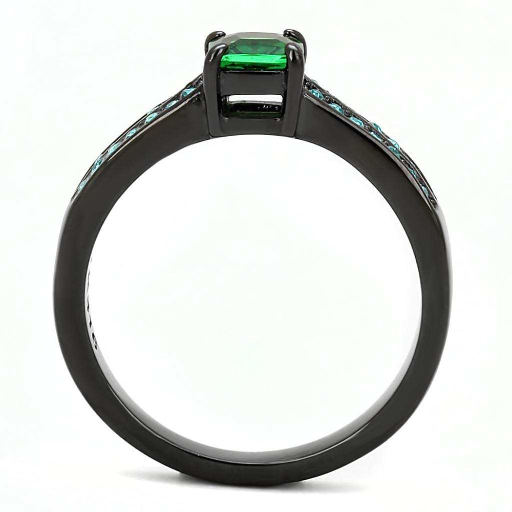 TK3064 - IP Black(Ion Plating) Stainless Steel Ring with Synthetic Synthetic Glass in Emerald - Alamode - Flyclothing LLC