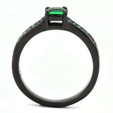 TK3064 - IP Black(Ion Plating) Stainless Steel Ring with Synthetic Synthetic Glass in Emerald - Alamode - Flyclothing LLC