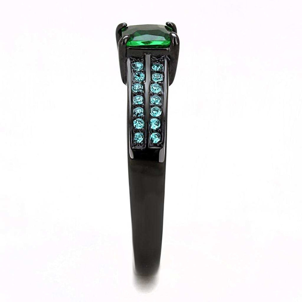 TK3064 - IP Black(Ion Plating) Stainless Steel Ring with Synthetic Synthetic Glass in Emerald - Alamode - Flyclothing LLC
