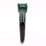 TK3064 - IP Black(Ion Plating) Stainless Steel Ring with Synthetic Synthetic Glass in Emerald - Alamode - Flyclothing LLC