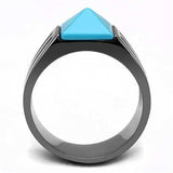 TK3074 - IP Light Black (IP Gun) Stainless Steel Ring with Synthetic Turquoise in Sea Blue - Alamode - Flyclothing LLC