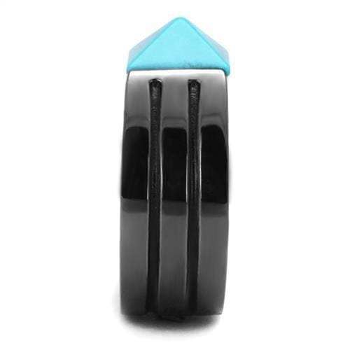 TK3074 - IP Light Black (IP Gun) Stainless Steel Ring with Synthetic Turquoise in Sea Blue - Alamode - Flyclothing LLC