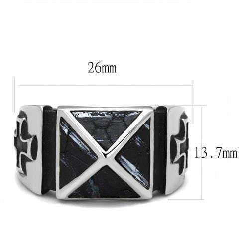 TK3075 - High polished (no plating) Stainless Steel Ring with Leather in Jet - Alamode - Flyclothing LLC
