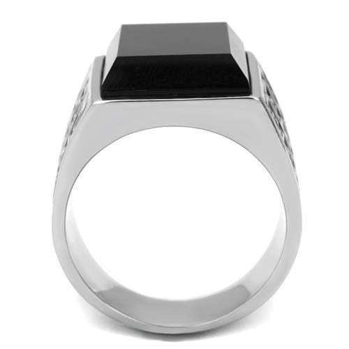 TK3076 - High polished (no plating) Stainless Steel Ring with Synthetic Onyx in Jet - Alamode - Flyclothing LLC