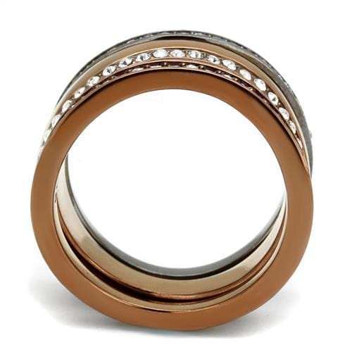 TK3082 - IP Light Black & IP Light coffee Stainless Steel Ring with Top Grade Crystal in Black Diamond - Alamode - Flyclothing LLC