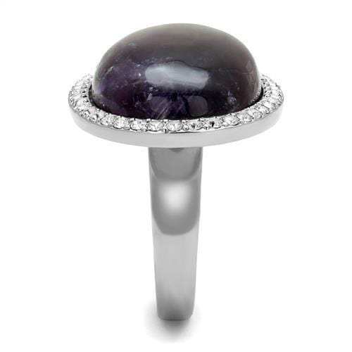 TK3083 - High polished (no plating) Stainless Steel Ring with Semi-Precious Amethyst Crystal in Amethyst - Alamode - Flyclothing LLC