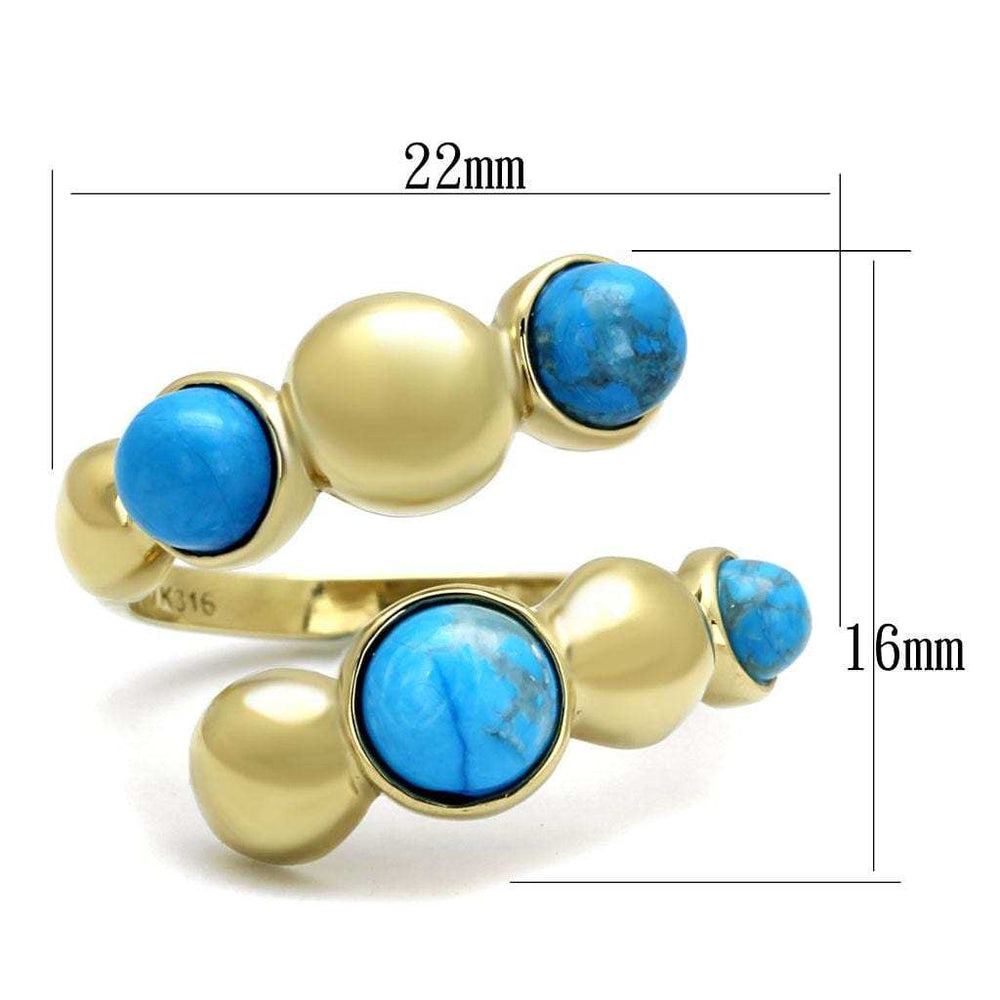 TK3091 - IP Gold(Ion Plating) Stainless Steel Ring with Semi-Precious Turquoise in Sea Blue - Alamode - Flyclothing LLC