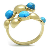 TK3091 - IP Gold(Ion Plating) Stainless Steel Ring with Semi-Precious Turquoise in Sea Blue - Alamode - Flyclothing LLC