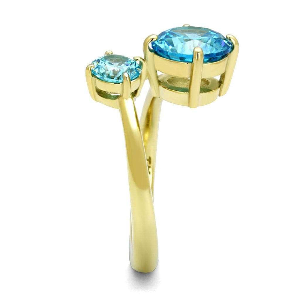 TK3092 - IP Gold(Ion Plating) Stainless Steel Ring with AAA Grade CZ in Sea Blue - Alamode - Flyclothing LLC