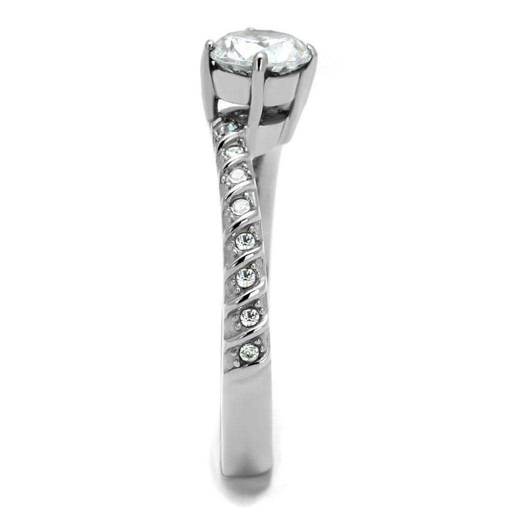 TK3094 - High polished (no plating) Stainless Steel Ring with AAA Grade CZ in Clear - Alamode - Flyclothing LLC
