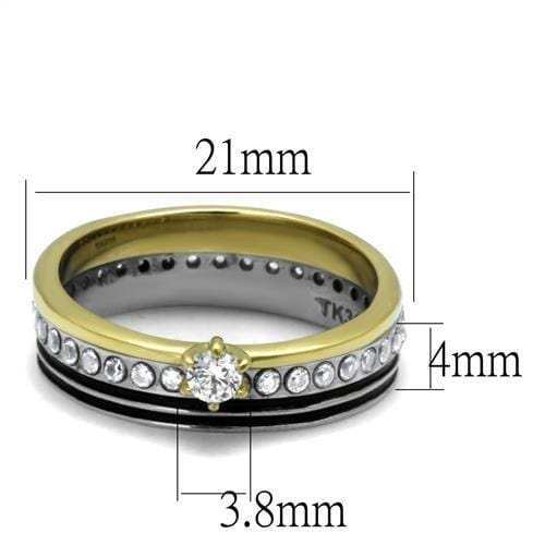 TK3108 - Two-Tone IP Gold (Ion Plating) Stainless Steel Ring with AAA Grade CZ in Clear - Alamode - Flyclothing LLC