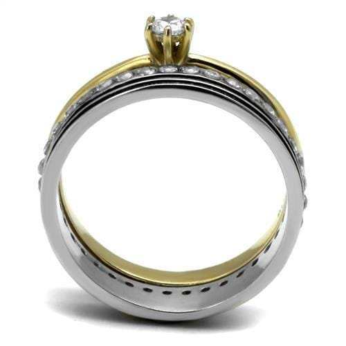 TK3108 - Two-Tone IP Gold (Ion Plating) Stainless Steel Ring with AAA Grade CZ in Clear - Alamode - Flyclothing LLC