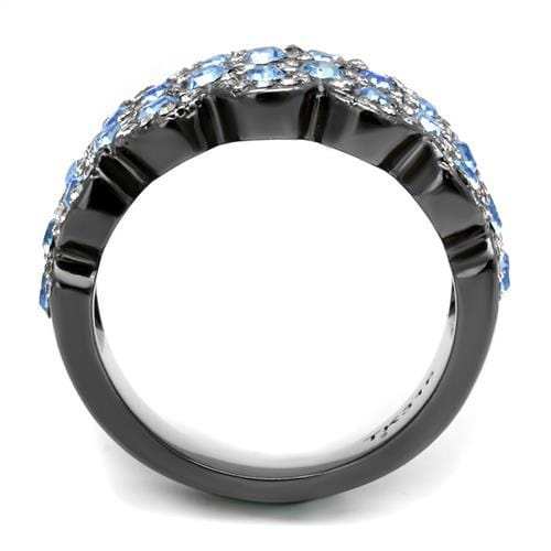 TK3111 - IP Light Black (IP Gun) Stainless Steel Ring with Top Grade Crystal in Light Sapphire - Alamode - Flyclothing LLC