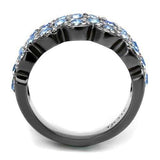 TK3111 - IP Light Black (IP Gun) Stainless Steel Ring with Top Grade Crystal in Light Sapphire - Alamode - Flyclothing LLC