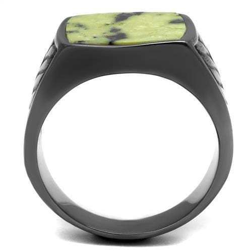TK3112 - IP Light Black (IP Gun) Stainless Steel Ring with Semi-Precious Topaz Jade in Topaz - Alamode - Flyclothing LLC