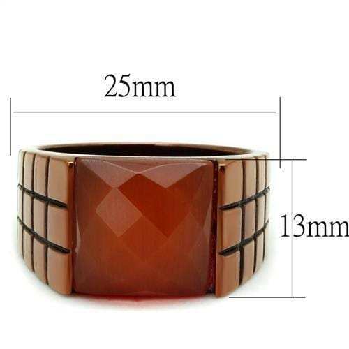 TK3114 - IP Coffee light Stainless Steel Ring with Semi-Precious Cat Eye in Orange - Alamode - Flyclothing LLC