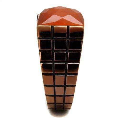 TK3114 - IP Coffee light Stainless Steel Ring with Semi-Precious Cat Eye in Orange - Alamode - Flyclothing LLC