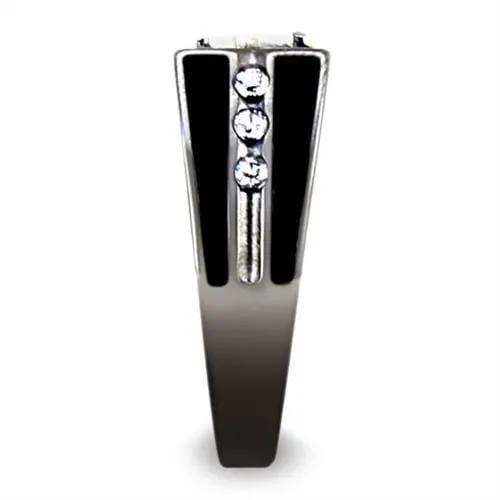 TK3116 - Two-Tone IP Black Stainless Steel Ring with AAA Grade CZ in Clear - Alamode - Flyclothing LLC