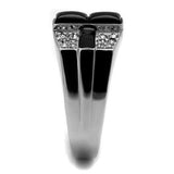 TK3117 - High polished (no plating) Stainless Steel Ring with Semi-Precious Agate in Jet - Alamode - Flyclothing LLC