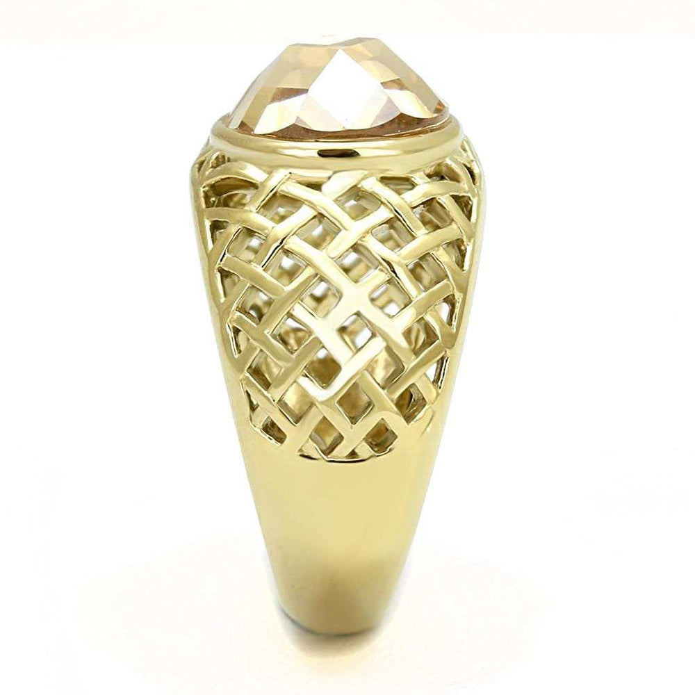 TK3122 - IP Gold(Ion Plating) Stainless Steel Ring with AAA Grade CZ in Champagne - Alamode - Flyclothing LLC