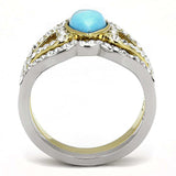 TK3124 - Two-Tone IP Gold (Ion Plating) Stainless Steel Ring with Synthetic Turquoise in Turquoise - Alamode - Flyclothing LLC