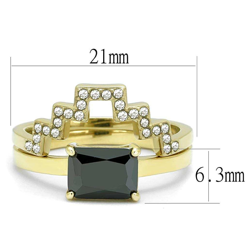 TK3127 - IP Gold(Ion Plating) Stainless Steel Ring with AAA Grade CZ in Black Diamond - Alamode - Flyclothing LLC