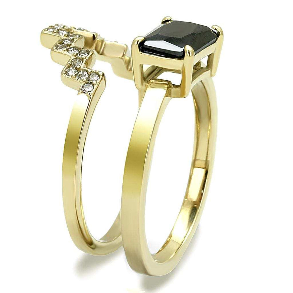 TK3127 - IP Gold(Ion Plating) Stainless Steel Ring with AAA Grade CZ in Black Diamond - Alamode - Flyclothing LLC