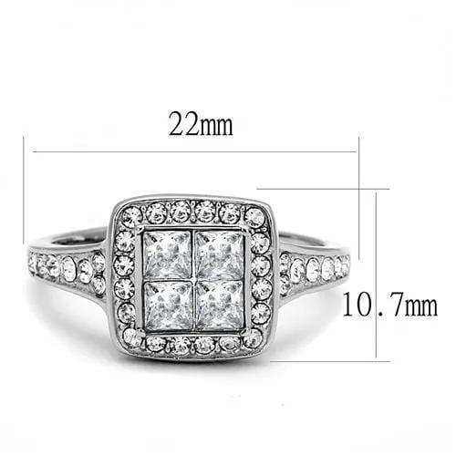TK3137 - High polished (no plating) Stainless Steel Ring with AAA Grade CZ in Clear - Alamode - Flyclothing LLC