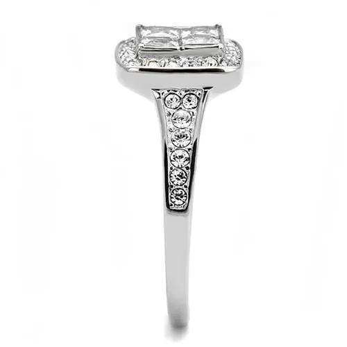 TK3137 - High polished (no plating) Stainless Steel Ring with AAA Grade CZ in Clear - Alamode - Flyclothing LLC