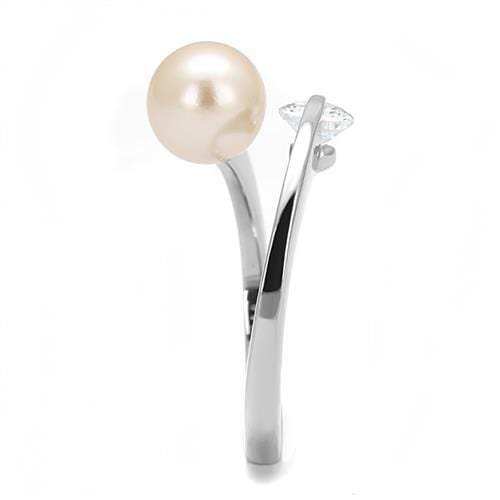 TK3139 - High polished (no plating) Stainless Steel Ring with Synthetic Pearl in Light Peach - Alamode - Flyclothing LLC