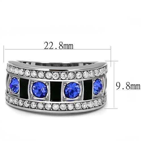 TK3141 - High polished (no plating) Stainless Steel Ring with Top Grade Crystal in Sapphire - Alamode - Flyclothing LLC