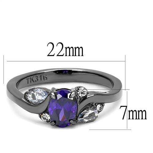 TK3169 - IP Light Black (IP Gun) Stainless Steel Ring with AAA Grade CZ in Tanzanite - Alamode - Flyclothing LLC