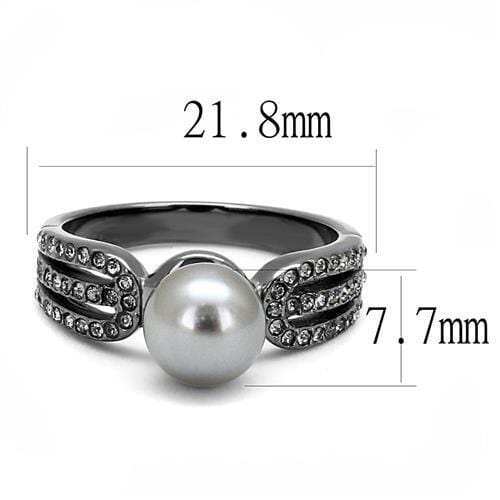 TK3170 - IP Light Black (IP Gun) Stainless Steel Ring with Synthetic Pearl in Gray - Alamode - Flyclothing LLC