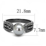 TK3170 - IP Light Black (IP Gun) Stainless Steel Ring with Synthetic Pearl in Gray - Alamode - Flyclothing LLC