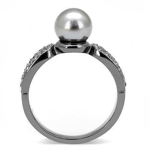 TK3170 - IP Light Black (IP Gun) Stainless Steel Ring with Synthetic Pearl in Gray - Alamode - Flyclothing LLC