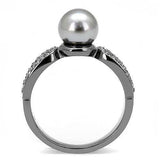 TK3170 - IP Light Black (IP Gun) Stainless Steel Ring with Synthetic Pearl in Gray - Alamode - Flyclothing LLC