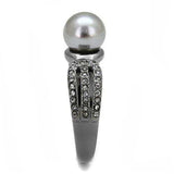 TK3170 - IP Light Black (IP Gun) Stainless Steel Ring with Synthetic Pearl in Gray - Alamode - Flyclothing LLC