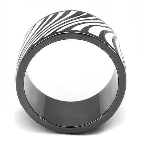 TK3171 - IP Light Black (IP Gun) Stainless Steel Ring with Epoxy in White - Alamode - Flyclothing LLC