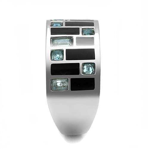 TK3175 - High polished (no plating) Stainless Steel Ring with Synthetic Synthetic Glass in Sea Blue - Alamode - Flyclothing LLC