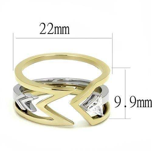 TK3183 - Two-Tone IP Gold (Ion Plating) Stainless Steel Ring with AAA Grade CZ in Clear - Alamode - Flyclothing LLC