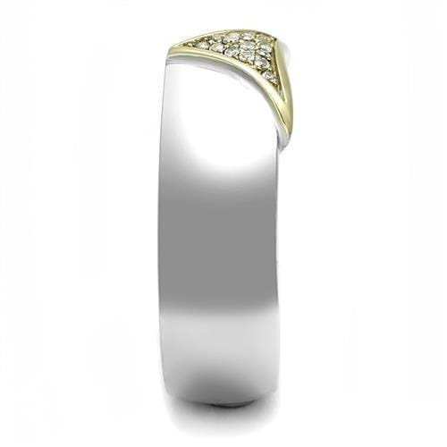 TK3187 - Two-Tone IP Gold (Ion Plating) Stainless Steel Ring with AAA Grade CZ in Clear - Alamode - Flyclothing LLC