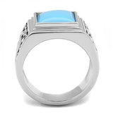 TK3188 - High polished (no plating) Stainless Steel Ring with Synthetic Turquoise in Sea Blue - Alamode - Flyclothing LLC