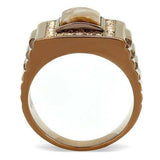 TK3190 - IP Coffee light Stainless Steel Ring with Semi-Precious Rain Flower Stone in Brown - Alamode - Flyclothing LLC