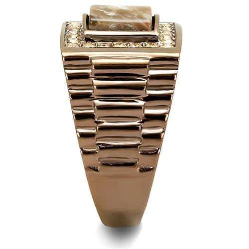 TK3190 - IP Coffee light Stainless Steel Ring with Semi-Precious Rain Flower Stone in Brown - Alamode - Flyclothing LLC