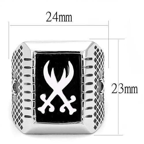 TK3191 - High polished (no plating) Stainless Steel Ring with Semi-Precious Onyx in Jet - Alamode - Flyclothing LLC