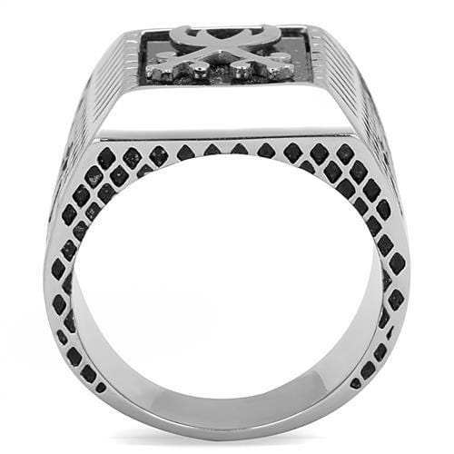 TK3191 - High polished (no plating) Stainless Steel Ring with Semi-Precious Onyx in Jet - Alamode - Flyclothing LLC