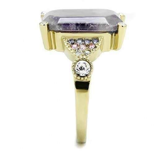 TK3195 - IP Gold(Ion Plating) Stainless Steel Ring with Semi-Precious Amethyst Crystal in Amethyst - Alamode - Flyclothing LLC