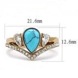 TK3200 - IP Rose Gold(Ion Plating) Stainless Steel Ring with Synthetic Turquoise in Sea Blue - Alamode - Flyclothing LLC